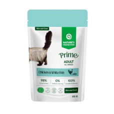 Вологий корм Nature's Protection Prime Adult Cats Skin&Coat для котів для догляду за шкірою та шерстю з куркою і білою рибою, 85 