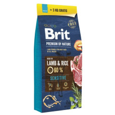 Сухий корм для собак Brit Premium Dog Sensitive 15 + 3 кг в подарунок - ягня та рис
