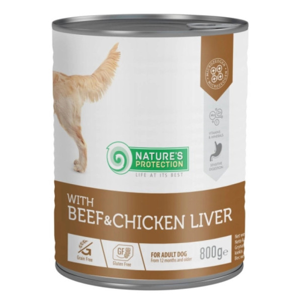 Вологий корм Nature's Protection Adult Beef & Chicken Liver для собак з яловичиною і курячою печінкою, 800 г