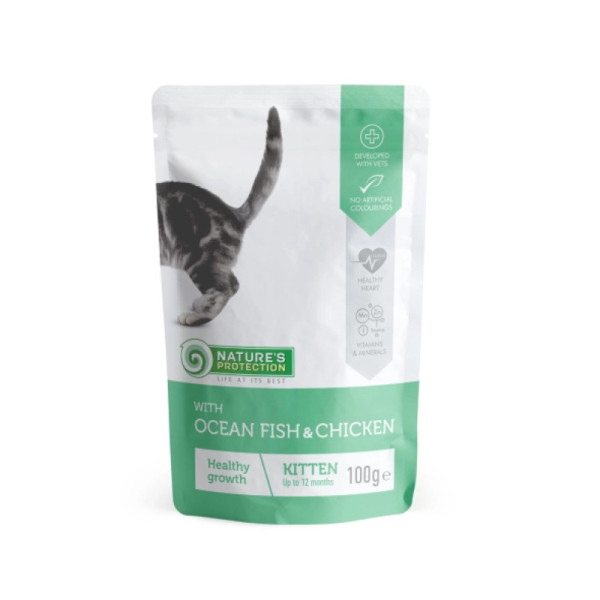 Вологий корм для кошенят Nature's Protection Kitten pouch 100 г - океанічна риба та курка