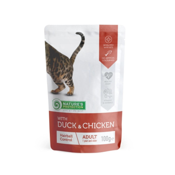 Вологий корм для дорослих котів з качкою і куркою Nature's Protection Hairball with Duck and Chicken 100 г