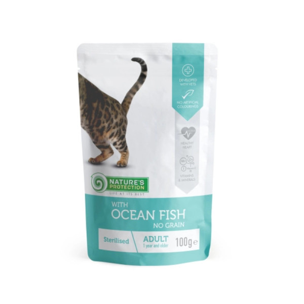 Вологий корм для котів Nature's Protection Sterilised pouch 100 г - океанічна риба