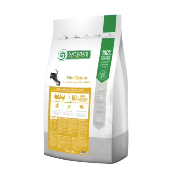 Купить Сухой корм Nature's Protection Mini Senior Small Breeds для пожилых собак старше 7 лет малых пород с мясом птицы, 7,5 кг