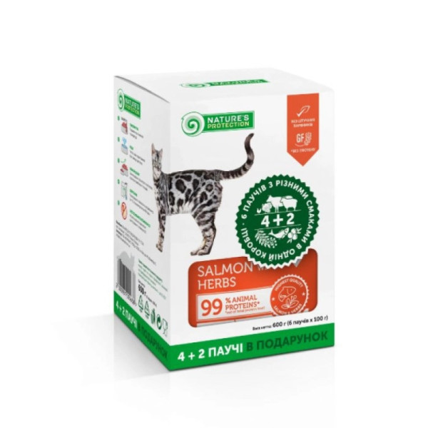 Nature's Protection Набір вологого корму для котів 4+2 шт по 100 г
