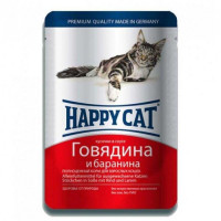 Вологий корм для кішок Happy Cat (Хеппі Кет) з яловичиною та бараниною, шматочки в соусі, 100 г*22шт
