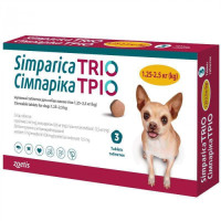 Simparica TRIO — Протизаразитарні таблетки від бліх, гельмінтів і кліщів для собак вагою 1,25-2,5 кг 1 таб.