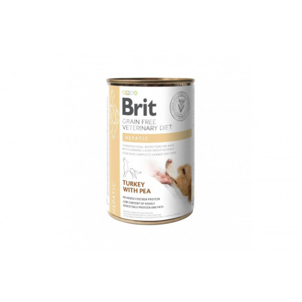 Вологий корм для собак Brit VetDiets Dog Hepatic із захворюванням печінки, 6шт*400 г (індичка та горошок)