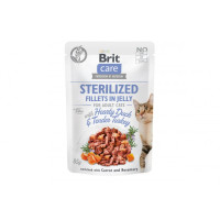 Вологий корм для стерилізованих кішок Brit Care Fillets in Jelly Pouch з качкою й індичкою в желе 85 г*12 шт