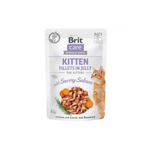 Вологий корм для кошенят Brit Care Fillets in Jelly Pouch філе в желе з лососем 85 г*12 шт