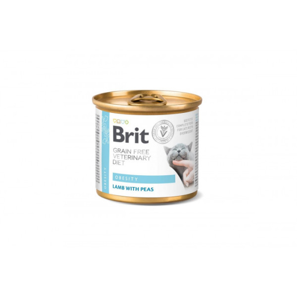 Вологий корм для котів при ожирінні та надмірній вазі Brit VetDiets Obesity 6шт*200 г (ягня та горох)