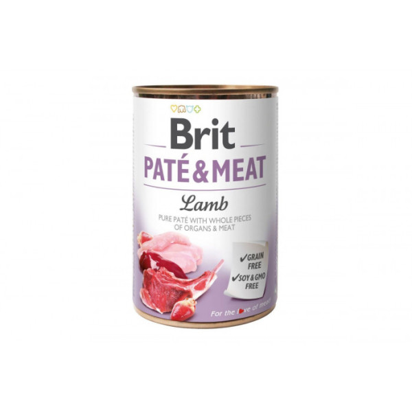 Вологий корм для собак Brit (Брит) Pate & Meat (Пате) Dog 6шт*400 г з ягням (консерва)