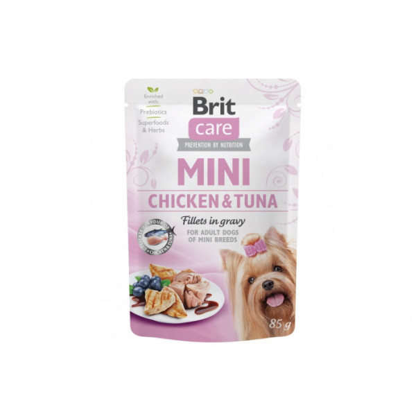 Вологий корм для собак малих порід Brit Care Mini pouch курка та тунець у соусі 85 г*12 шт