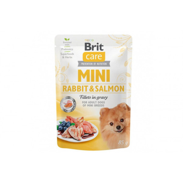 Вологий корм для собак малих порід Brit Care Mini pouch філе кролика з лососем у соусі 12шт*85 г