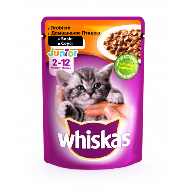 Вологий корм для котят Whiskas з домашньою пташкою у соусі 100гро*24шт