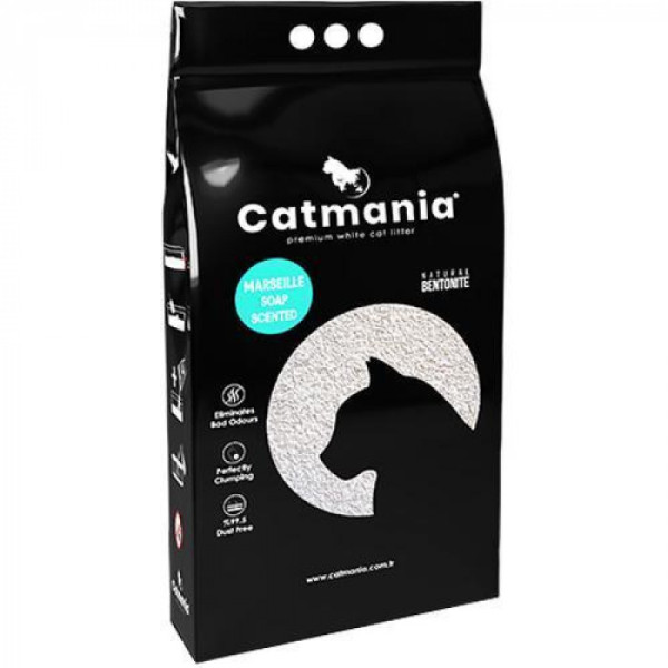 Бентонітовий наповнювач для кішок CATMANIA з ароматом марсельского мила та бірюзовими гранулами 10 літрів/8,5 кг