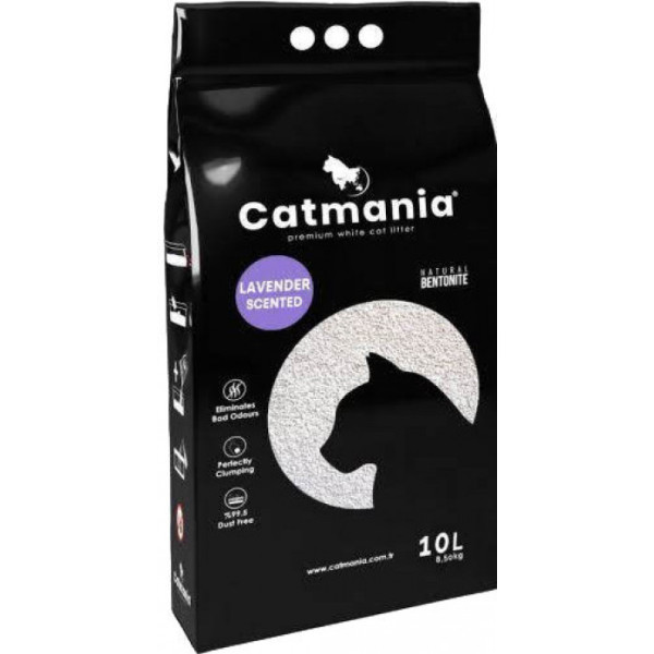 Бентонітовий наповнювач для кішок CATMANIA з ароматом лаванди та фіолетовими гранулами 10 літрів/8,5 кг