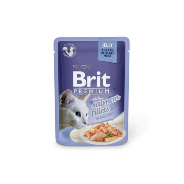 Вологий корм для котів Brit Premium (Брит Преміум) Cat pouch 24шт*85 г філе лосося в желе (пауч)