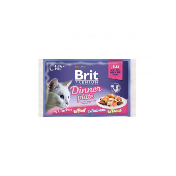 Вологий корм для котів Brit Premium Cat набір паучів 4 шт х 85 г обідня тарілка в желе