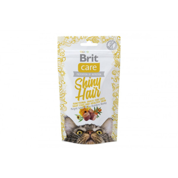 Функціональні ласощі для блискучої щерсті котів Brit Care (Брит Кеа) Shiny Hair з лососем 50г
