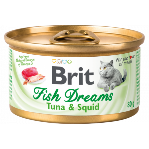 Вологий корм для котів Brit Fish Dreams 80 г з тунцем і кальмаром