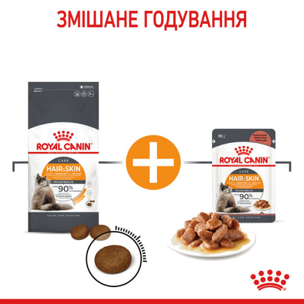 Акция ! Корм для котів ROYAL CANIN HAIR&SKIN CARE 2 кг + 4 шт вологого корму в подарунок !