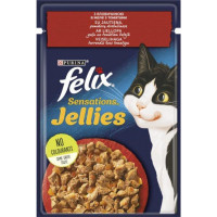 Вологий корм FELIX Sensations Jellies для кішок, з яловичиною і томатами в желі   85г*26шт
