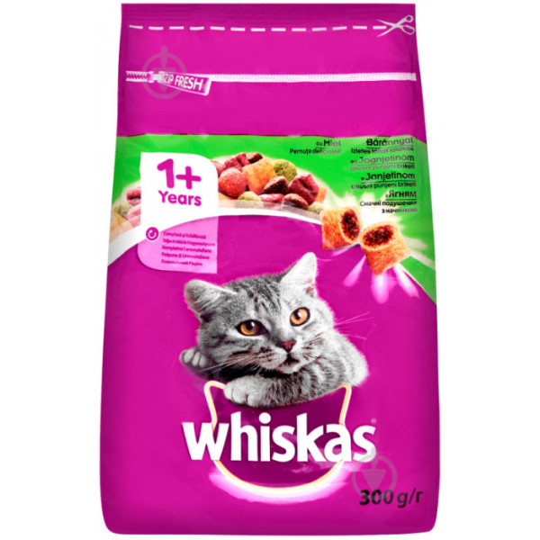 Сухий корм для котів Whiskas смачний подушечки з ягнятком 300 гр