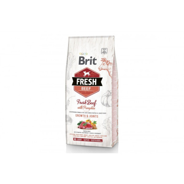 Сухий гіпоалергенний корм для цуценят великих порід Brit Fresh (Брит Фреш) Beef & Pumpkin Puppy Large 12 кг зі свіжою яловичиною та гарбузом