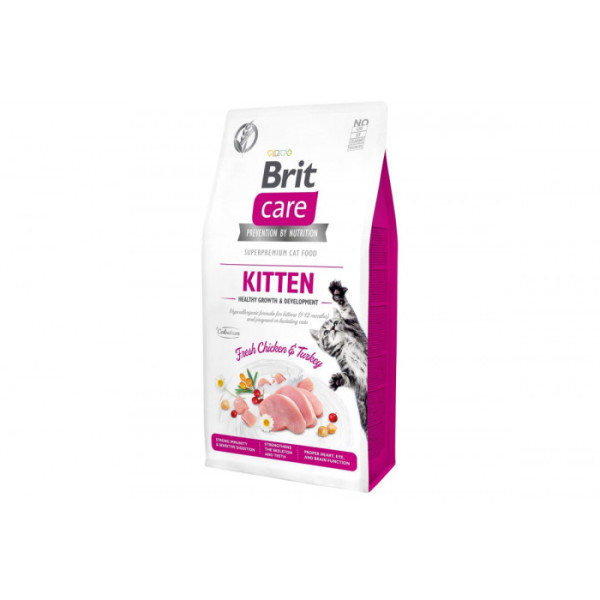 Сухий корм для кошенят Brit Care Cat GF Kitten HGrowth & Development 7 кг - курка і індичка