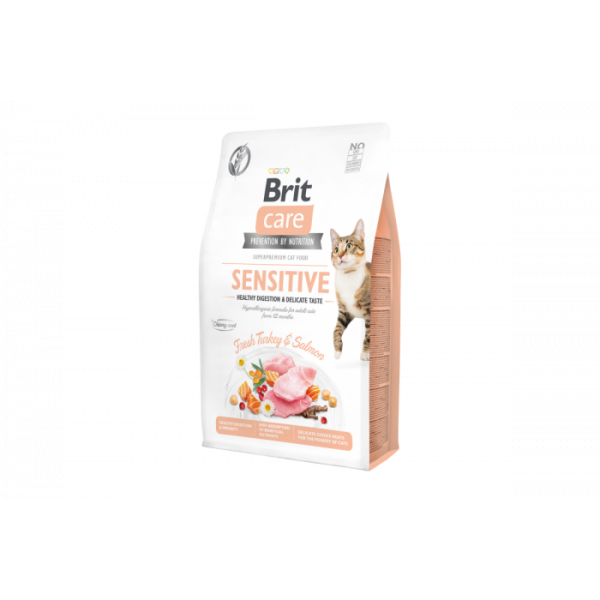 Сухий корм для вибагливих котів Brit Care Cat GF Sensitive HDigestion & Delicate Taste 2 кг - індичка і лосось