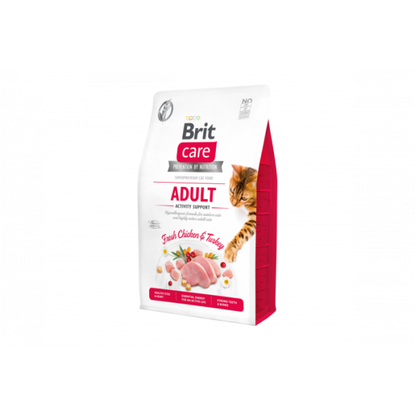 Сухий гіпоалергенний корм для активних і вуличних котів Brit Care Cat (Брит Кеа) GF Adult Activity Support, 2 кг з м'ясом курки та індички