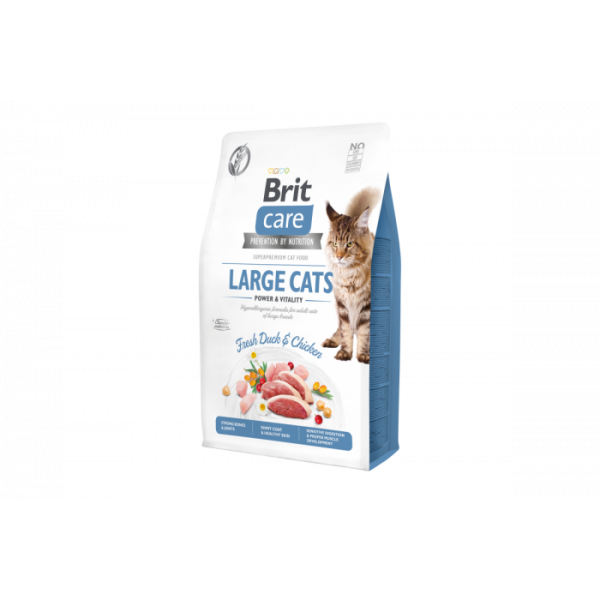 Сухий гіпоалергенний корм для великих порід котів Brit Care (Брит Кеа) Cat GF Large cats Power & Vitality 2 кг з качкою і куркою