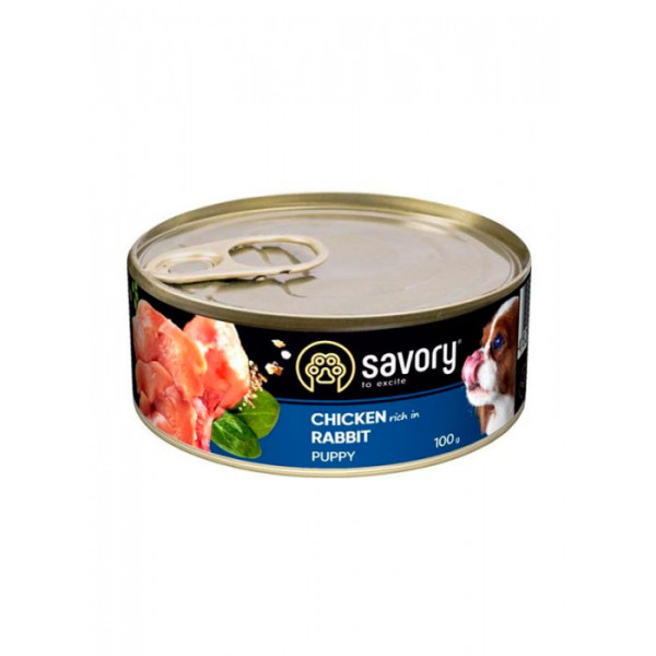 Вологий корм Savory для цуценят з кроликом і куркою 6шт*100 г