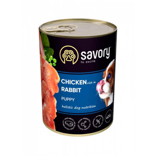 Вологий корм Savory для цуценят з кроликом і куркою 6шт*400 г