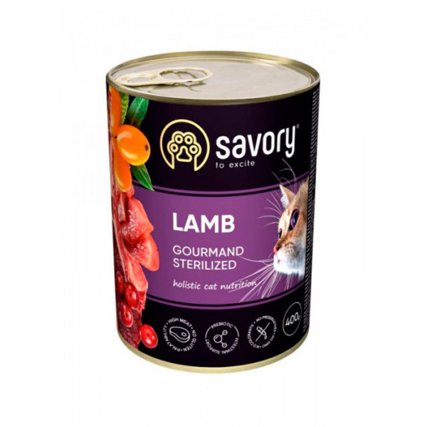 Вологий корм Savory для стерилізованих котів з ягнятком, 6шт*400г