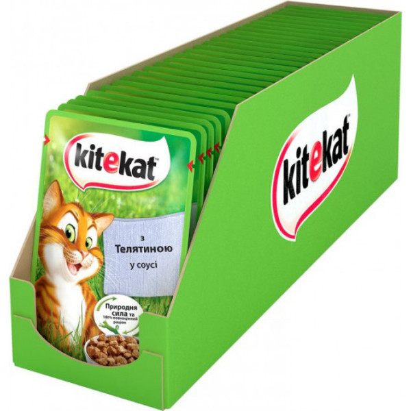 Вологий корм для котів Kitekat телятина в соусі 100гр*24шт