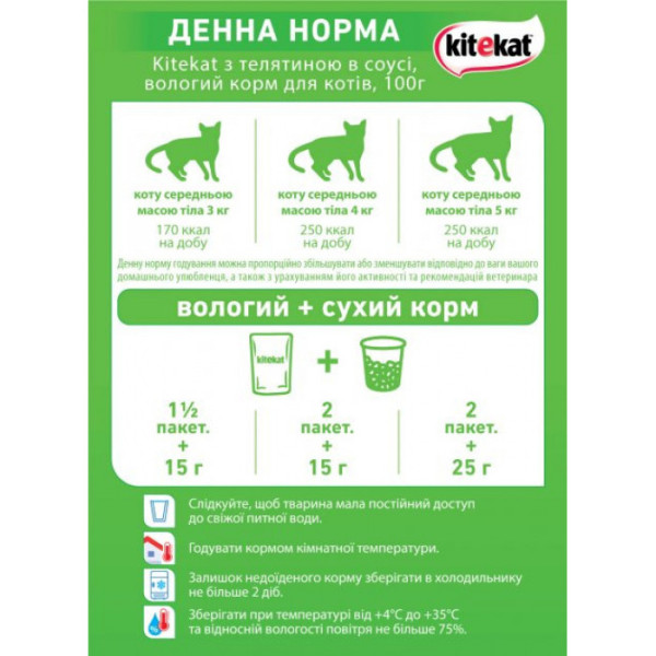 Вологий корм для котів Kitekat телятина в соусі 100гр*24шт