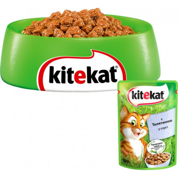 Вологий корм для котів Kitekat телятина в соусі 100гр*24шт