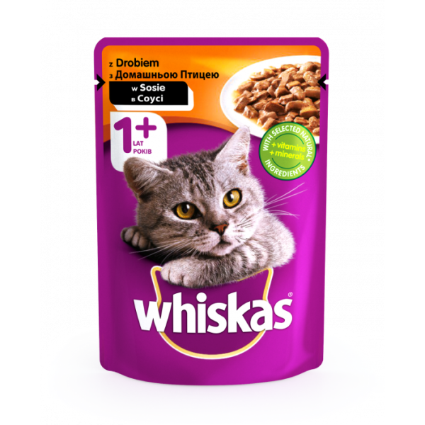 Вологий корм для котів Whiskas з домашнім птахом у соусі 100гро*24шт