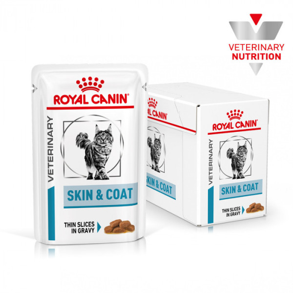 Акція! Вологий корм для дорослих котів ROYAL CANIN SKIN&COAT CAT Pouches 0.085 кг 8шт+4шт в подарунок