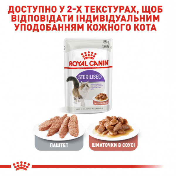 Вологий корм для дорослих стерилізованих котів ROYAL CANIN STERILISED IN GRAVY 85 кг * 12 шт блок