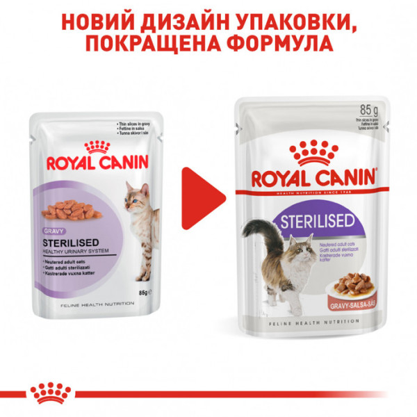 Вологий корм для дорослих стерилізованих котів ROYAL CANIN STERILISED IN GRAVY 85 кг * 12 шт блок