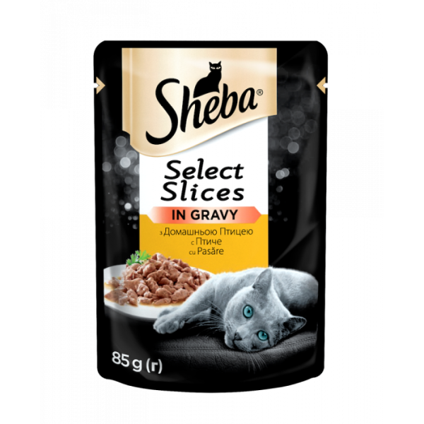 Вологий корм для котів Sheba Select Slices з домашньою птикою в соусі 85гр*12шт