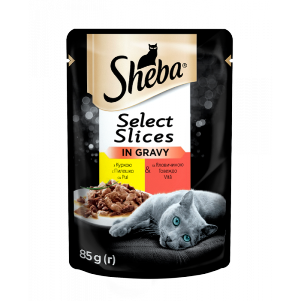 Вологий корм для котів Sheba Select Slices з домашньою птикою в соусі 85гр*12шт