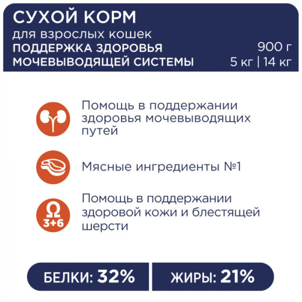 Клуб 4 лапи Premium Urinary (для підтримки здоров'я сечовивідної системи) для дорослих кішок 900 г