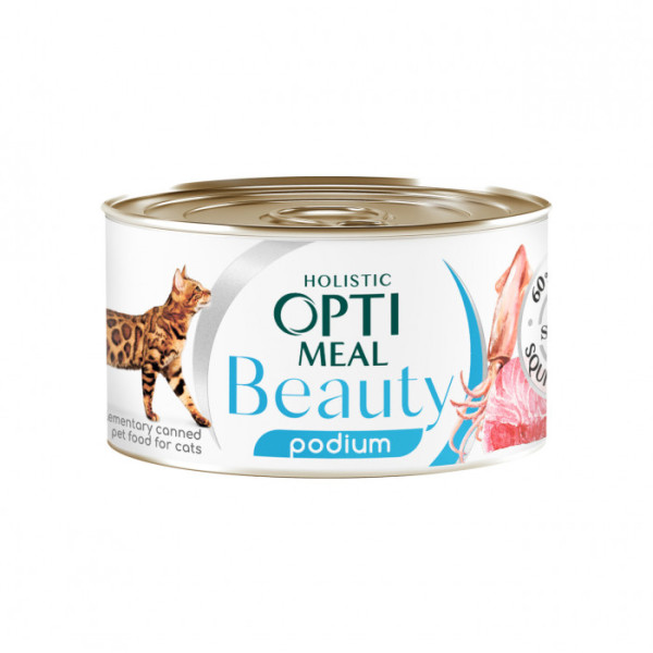 Вологий корм Optimeal Beauty Podium для котів "Смугастий тунець у соусі з кільцями кальмарів" 70 г