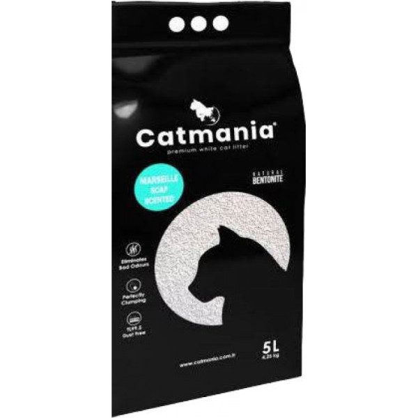 Бентонітовий наповнювач для кішок CATMANIA з ароматом марсельского мила та бірюзовими гранулами 5 літрів/4,25 кг