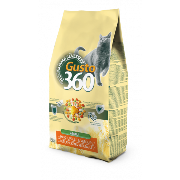 Сухий корм Gusto 360 для кішок, з яловичиною, куркою й овочами 1.5 кг