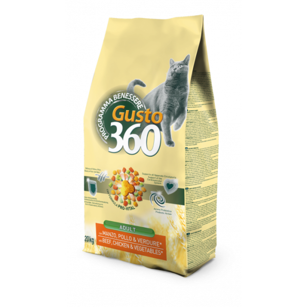 Сухий корм Gusto 360 для кішок, з яловичиною, куркою й овочами 20 кг