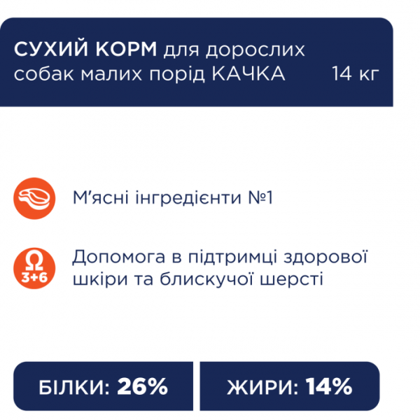 Сухий корм Клуб 4 Лапи для собак малих порід, з качкою 14 кг